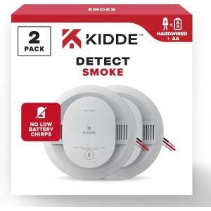 imageKidde Hardwired Smoke Detector AA Battery Backup Interconnectable LED Warning Light Indicators 2 Pack2 Pack