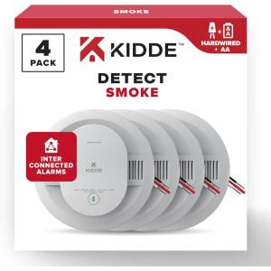 imageKidde Hardwired Smoke Detector AA Battery Backup Interconnectable LED Warning Light Indicators 2 Pack4 Pack