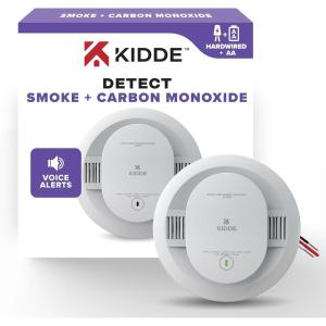 imageKidde Hardwired Smoke ampamp Carbon Monoxide Detector AA Battery Backup Voice Alerts Interconnectable LED Warning Light Indicators White1 Pack