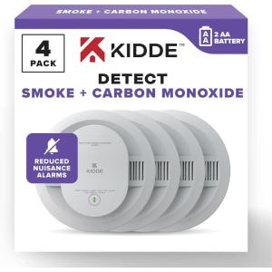 imageKidde Smoke ampamp Carbon Monoxide Detector AA Battery Powered LED Warning Light Indicators 4 Pack4 Pack
