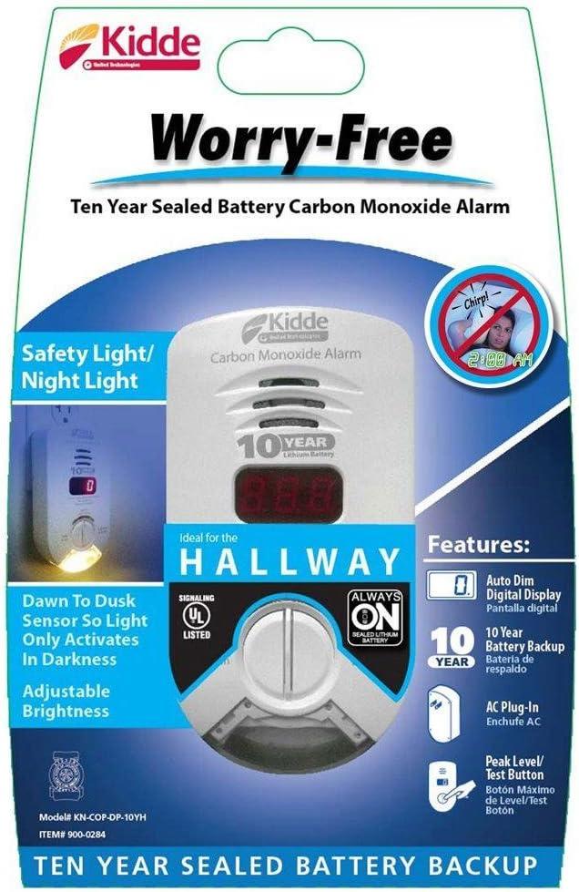 imageKidde Carbon Monoxide Detector ACPlugIn with Lithium Battery Backup Digital Display Night Light ampamp Escape Light