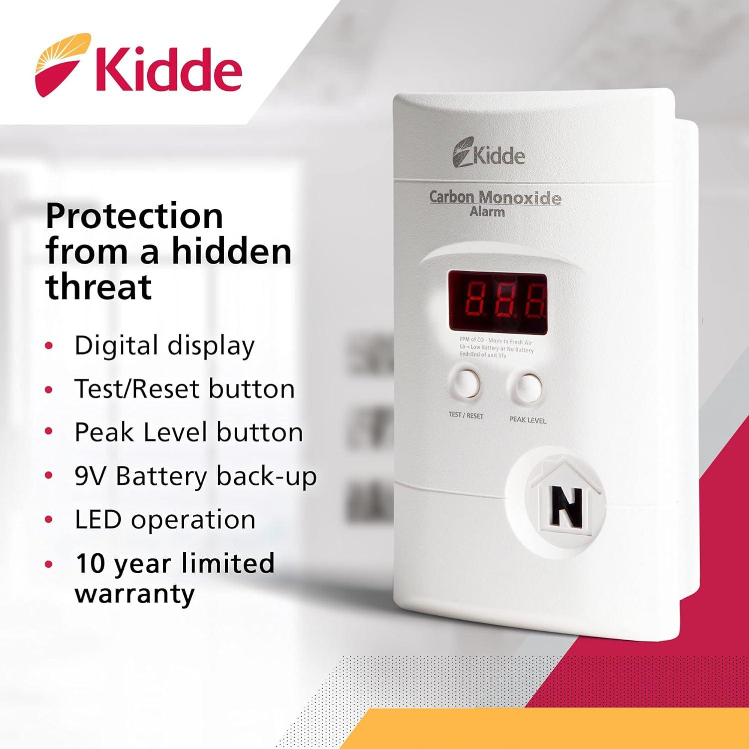 imageKidde Carbon Monoxide Detector Plug In Wall with 9Volt Battery Backup Digital LED Display  2 Pack1 Pack