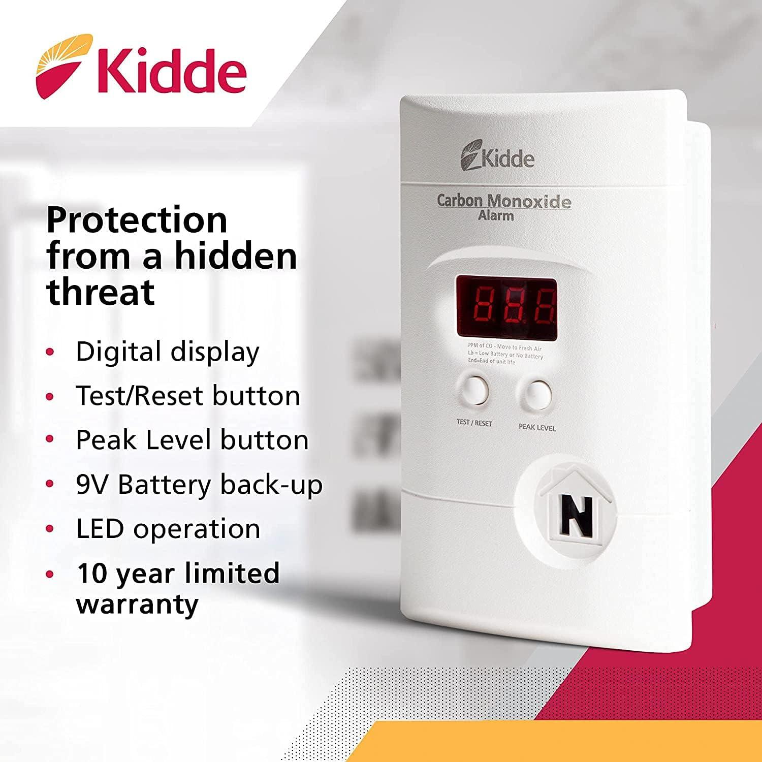 imageKidde Carbon Monoxide Detector Plug In Wall with 9Volt Battery Backup Digital LED Display  2 Pack2 Pack