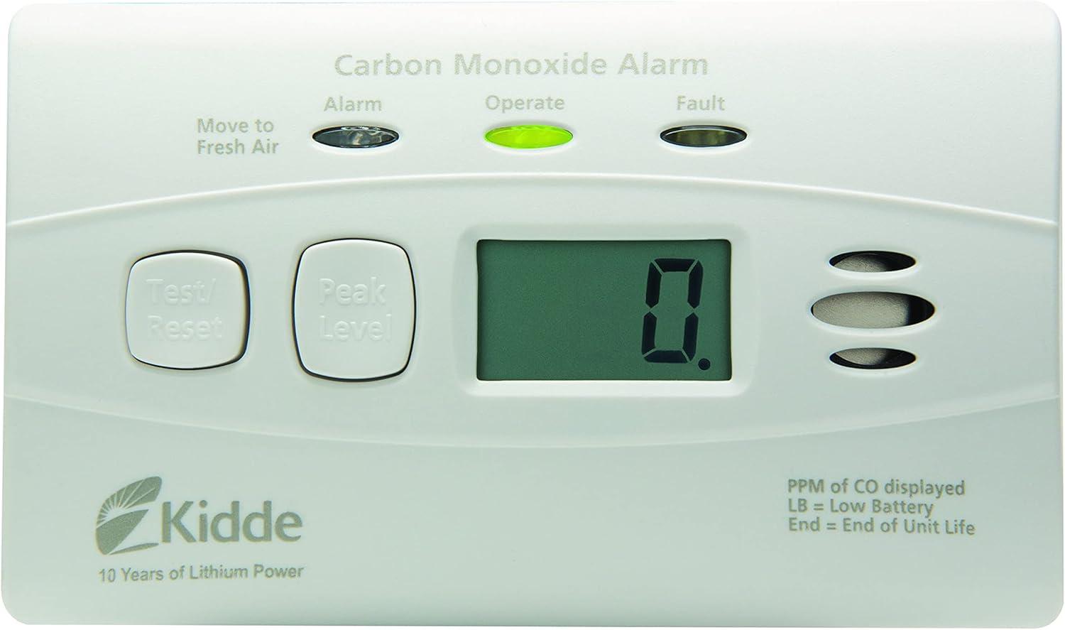imageKidde Carbon Monoxide Detector with 10Year Battery Digital Display 3 LEDs Replacement Indicator Peak Level Memory 2 Pack1 pack