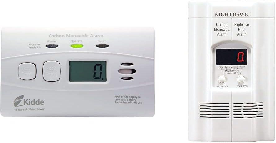 imageKidde Carbon Monoxide Detector with 10Year Battery Digital Display 3 LEDs Replacement Indicator Peak Level Memory 2 Pack1 pack