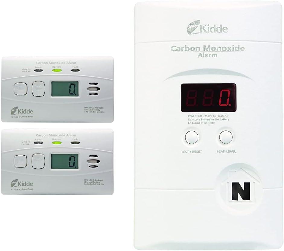 imageKidde Carbon Monoxide Detector with 10Year Battery Digital Display 3 LEDs Replacement Indicator Peak Level Memory 2 Pack2 packs