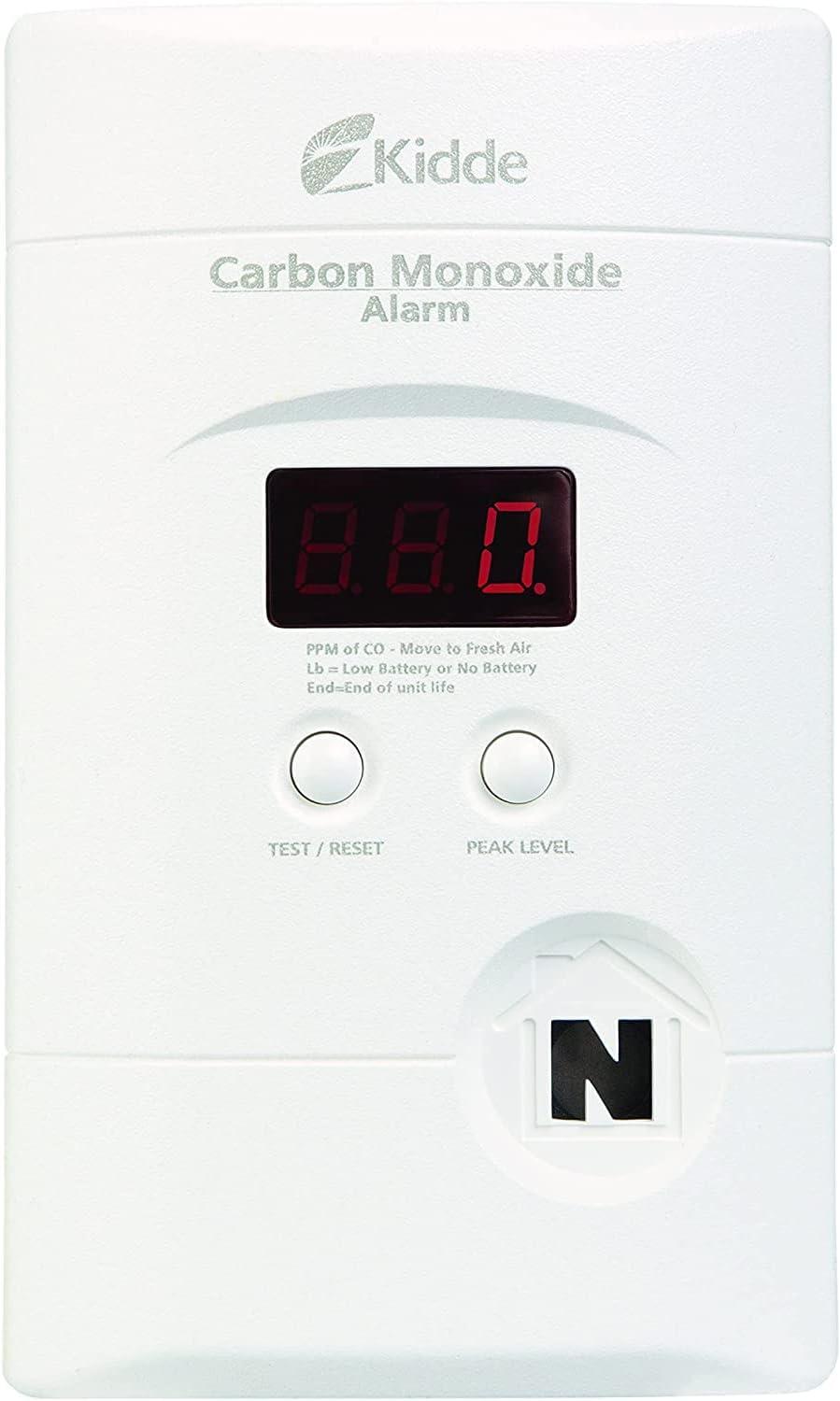 imageKidde Carbon Monoxide Detector with 10Year Battery Digital Display 3 LEDs Replacement Indicator Peak Level Memory 2 Pack2 packs