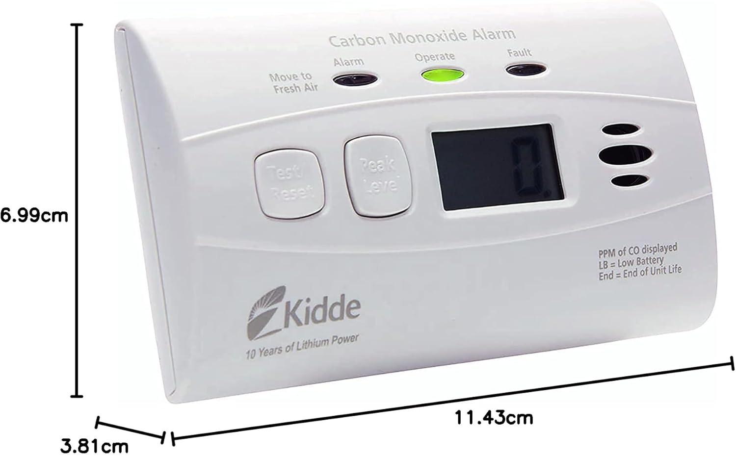 imageKidde Carbon Monoxide Detector with 10Year Battery Digital Display 3 LEDs Replacement Indicator Peak Level Memory 2 Pack2 packs