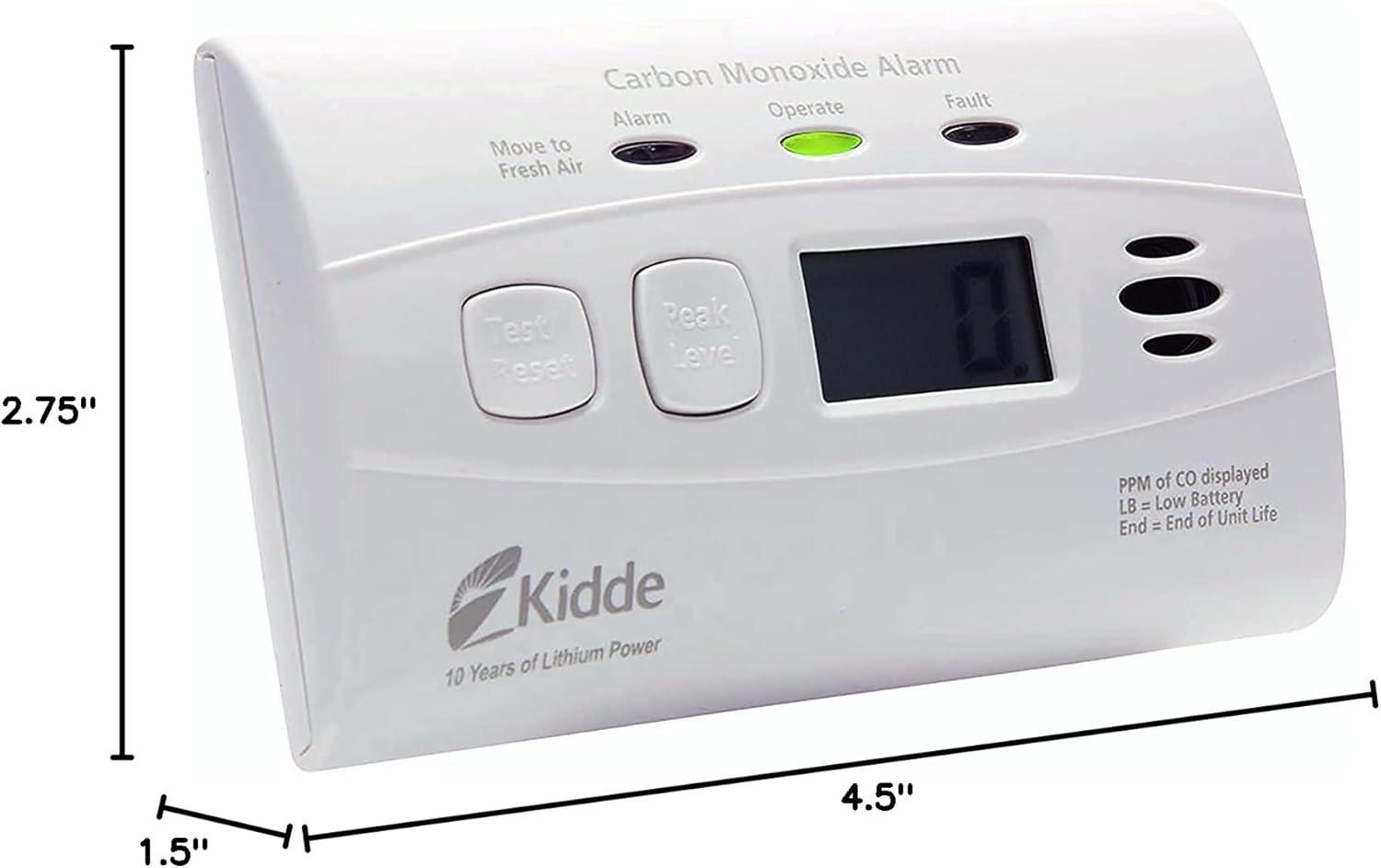 imageKidde Carbon Monoxide Detector with 10Year Battery Digital Display 3 LEDs Replacement Indicator Peak Level Memory 2 Pack2 packs