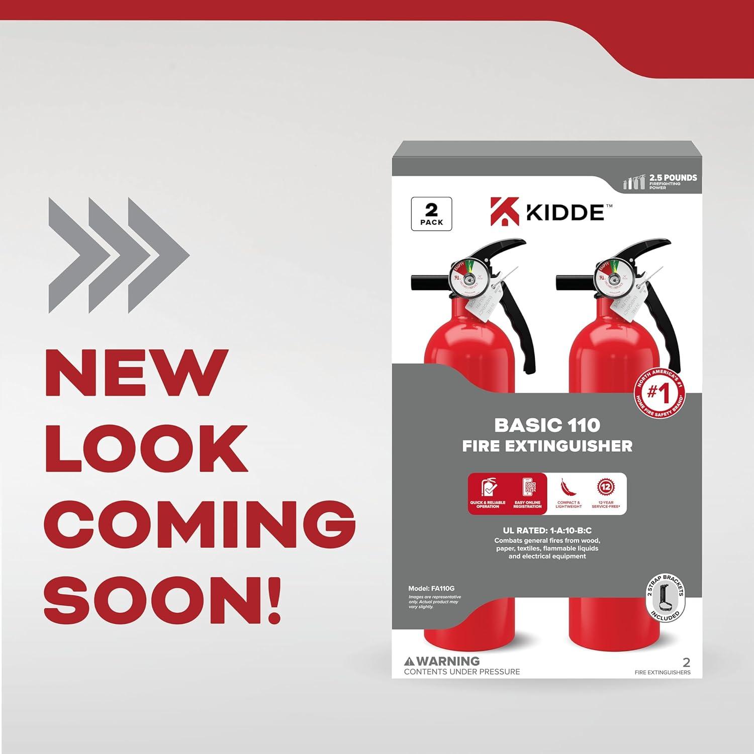 imageKidde FA110G Multi Purpose Fire Extinguisher for Home Office Dorm Residential 1A10BC2 Pack