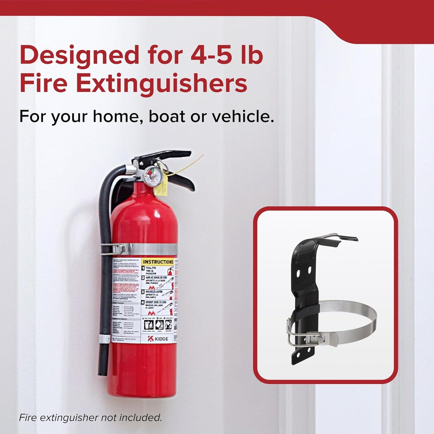 imageKidde Fire Extinguisher Mount Metal Strap Bracket Heavy Duty Compatible 5Pound Fire Extinguishers Black1