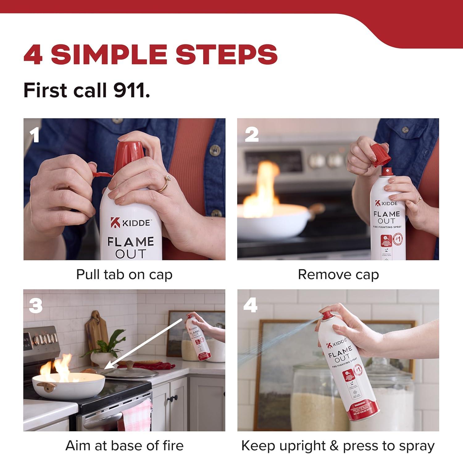 imageKidde Flame Out Fire Spray Extinguishing Aerosol for Home Use Kitchens Dorms Apartments Compact Portable ampamp Easy to Use NonToxic 176 oz 1 Pack2 Pack