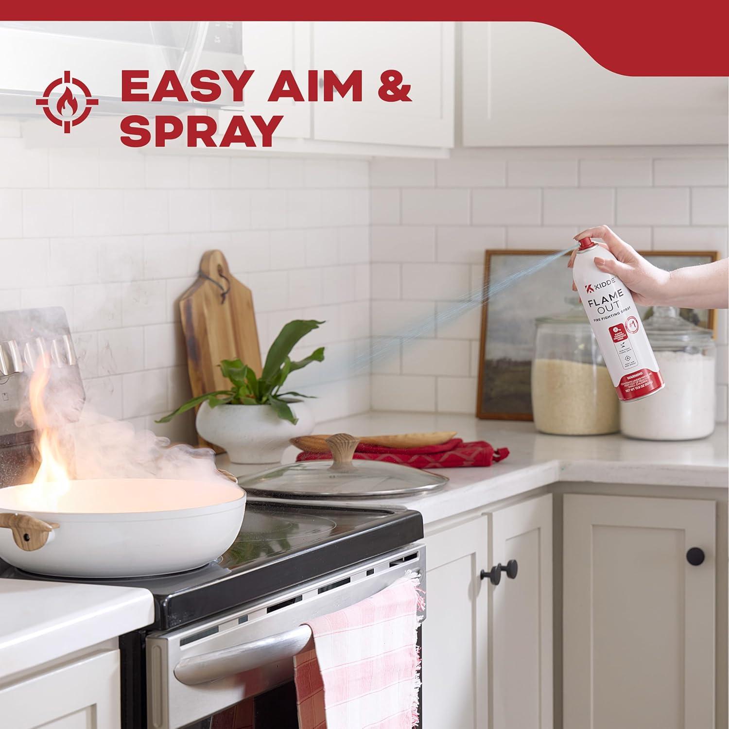 imageKidde Flame Out Fire Spray Extinguishing Aerosol for Home Use Kitchens Dorms Apartments Compact Portable ampamp Easy to Use NonToxic 176 oz 1 Pack2 Pack