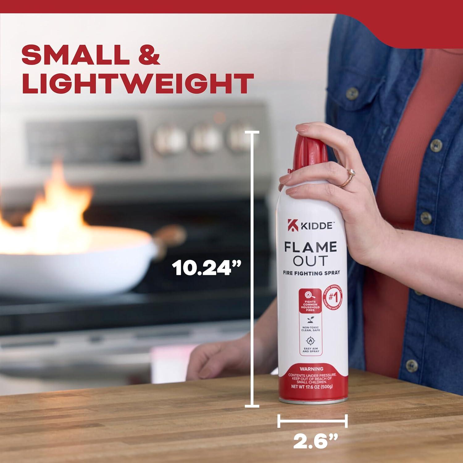imageKidde Flame Out Fire Spray Extinguishing Aerosol for Home Use Kitchens Dorms Apartments Compact Portable ampamp Easy to Use NonToxic 176 oz 1 Pack2 Pack