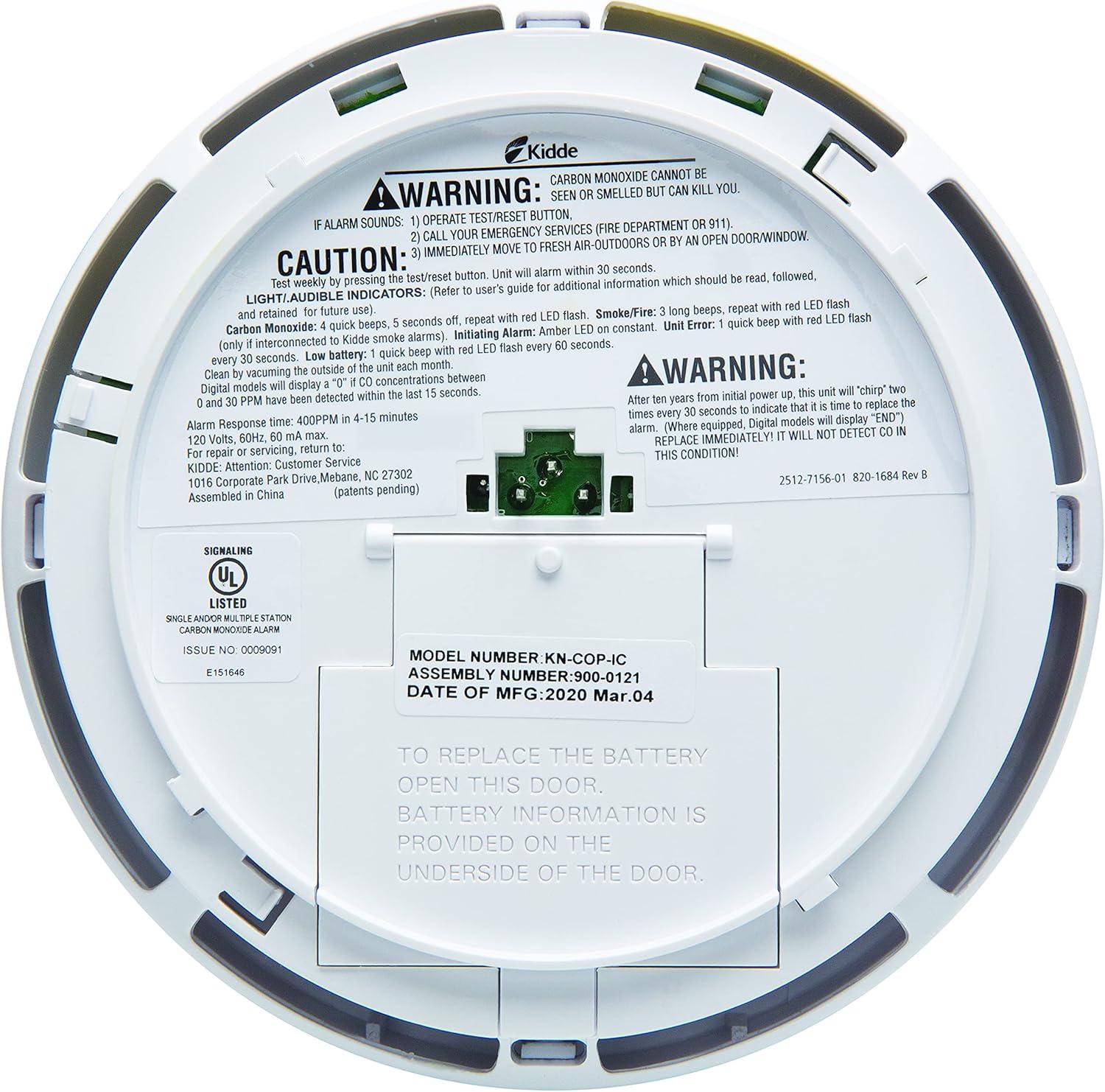 imageKidde Hardwired Carbon Monoxide Detector with 9Volt Battery Backup Digital LED Display 575 diameter x 18 depth575 diameter x 18 depth Pack of 6