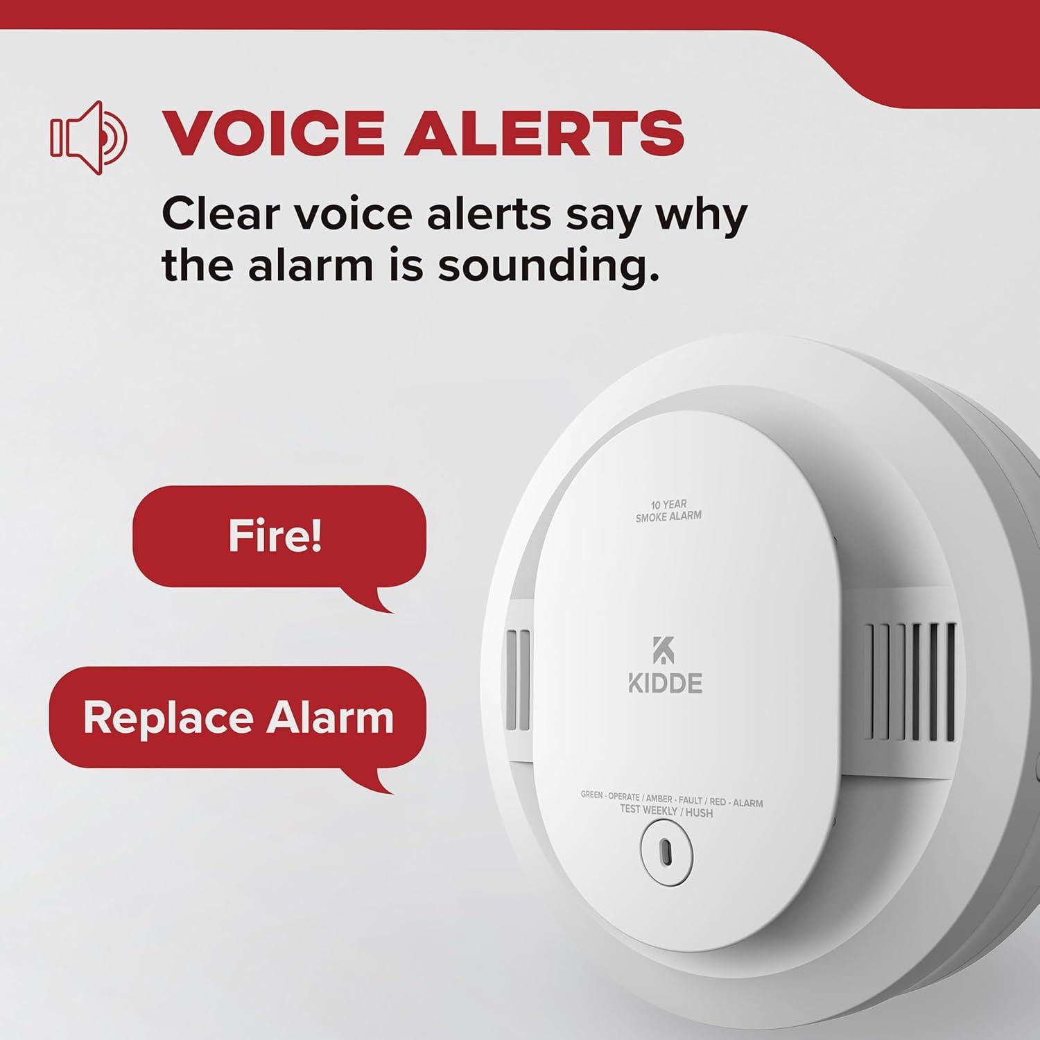 imageKidde Hardwired Smoke Detector 10Year Battery Backup Voice Alerts Interconnectable LED Warning Light Indicators 20SA10V3 Pack