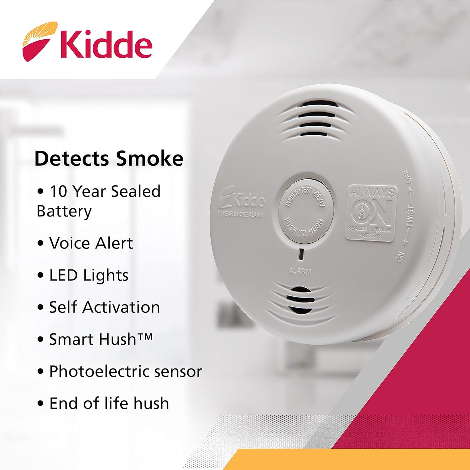imageKidde Smoke Detector 10Year Battery Photoelectric Sensor Smoke Alarm White