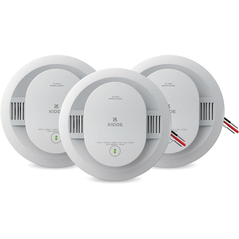 imageKidde Hardwired Smoke Detector 10Year Battery Backup Voice Alerts Interconnectable LED Warning Light Indicators 20SA10V3 Pack