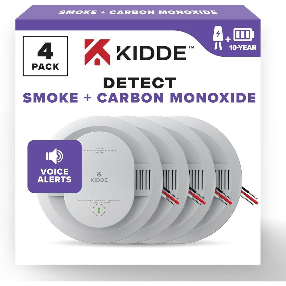 imageKidde Hardwired Smoke ampamp Carbon Monoxide Detector 10Year Battery Backup Voice Alerts Interconnectable LED Warning Light Indicators 2 Pack4 Pack
