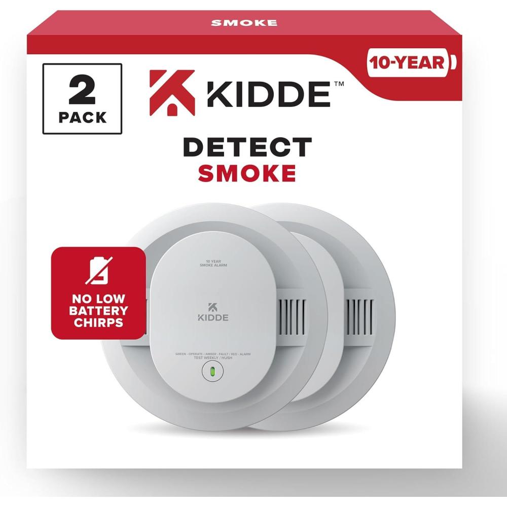 imageKidde Smoke Detector 10Year Battery Powered LED Warning Light Indicators 20SD10 2 Pack