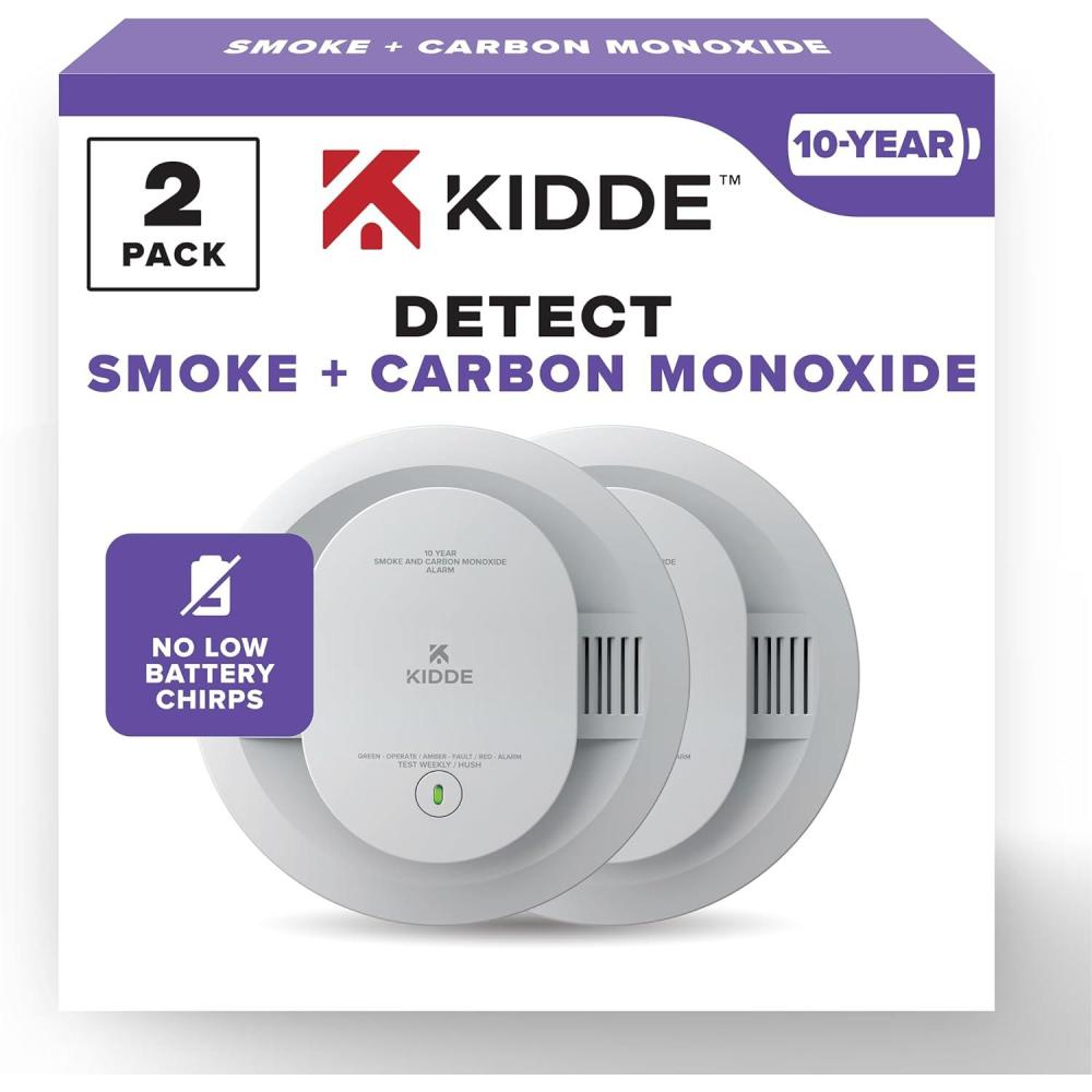 imageKidde Smoke ampamp Carbon Monoxide Detector 10Year Battery Powered LED Warning Light Indicators 4 Pack2 Pack
