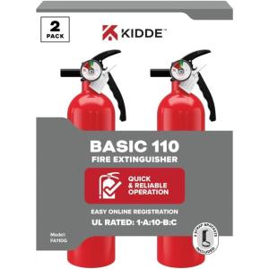 imageKidde FA110G Multi Purpose Fire Extinguisher for Home Office Dorm Residential 1A10BC2 Pack