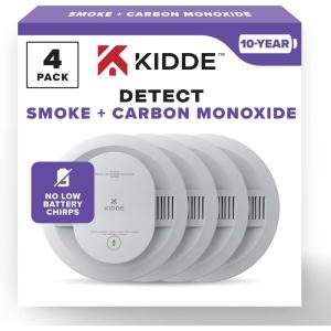 imageKidde Smoke ampamp Carbon Monoxide Detector 10Year Battery Powered LED Warning Light Indicators 4 Pack4 Pack